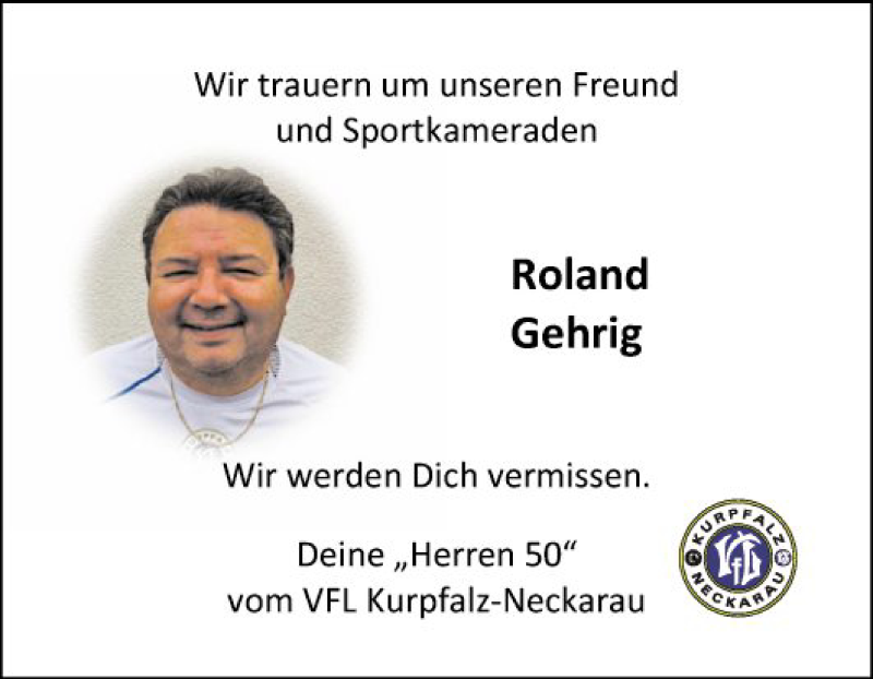  Traueranzeige für Roland Gehrig vom 16.02.2019 aus Mannheimer Morgen