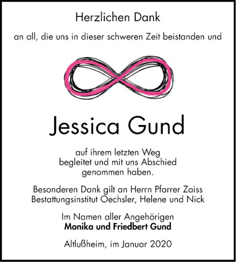  Traueranzeige für Jessica Gund vom 25.01.2020 aus Schwetzinger Zeitung