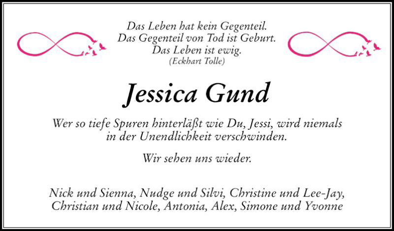  Traueranzeige für Jessica Gund vom 15.01.2020 aus Schwetzinger Zeitung