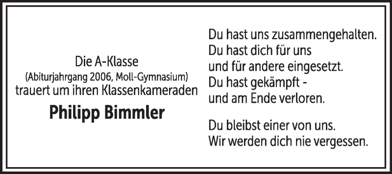  Traueranzeige für Philipp Bimmler vom 23.03.2020 aus 