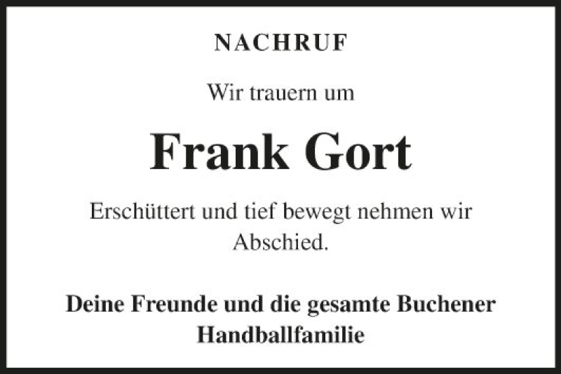  Traueranzeige für Frank Gort vom 26.05.2020 aus Fränkische Nachrichten