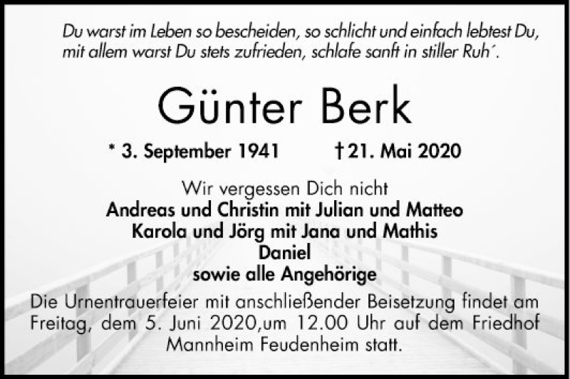  Traueranzeige für Günter Berk vom 30.05.2020 aus Mannheimer Morgen