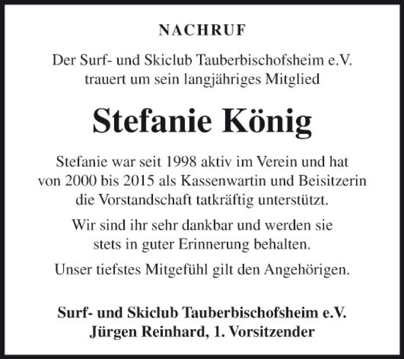  Traueranzeige für Stefanie König vom 23.10.2018 aus Fränkische Nachrichten