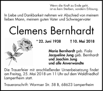 Traueranzeige von Clemens Bernhardt von Mannheimer Morgen