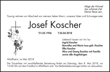 Traueranzeige von Josef Koscher von Schwetzinger Zeitung