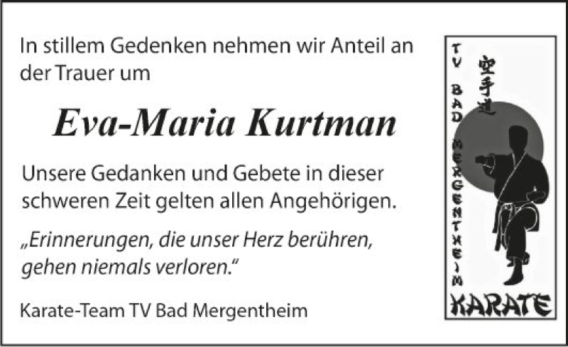  Traueranzeige für Eva-Maria Kurtman vom 19.06.2018 aus Fränkische Nachrichten