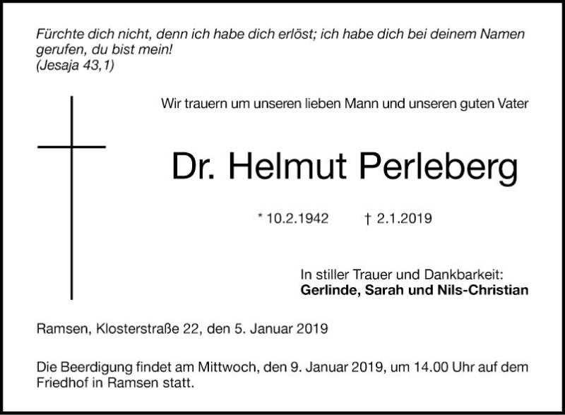  Traueranzeige für Helmut Perleberg vom 05.01.2019 aus Mannheimer Morgen