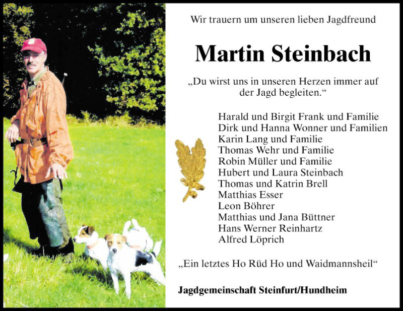  Traueranzeige für Martin Steinbach vom 13.11.2019 aus Fränkische Nachrichten
