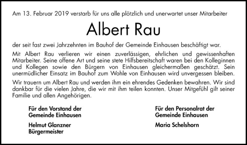  Traueranzeige für Albert Rau vom 22.02.2019 aus Bergsträßer Anzeiger
