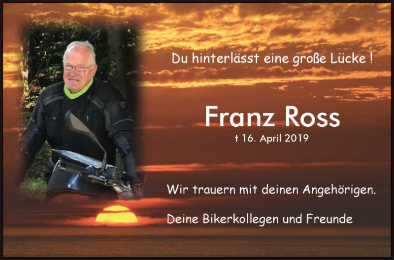  Traueranzeige für Franz Ross vom 24.04.2019 aus Bergsträßer Anzeiger