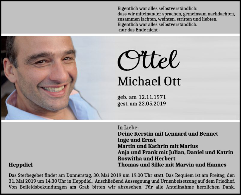  Traueranzeige für Michael Ott vom 28.05.2019 aus Fränkische Nachrichten
