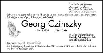 Traueranzeige von Georg Czinszky von Schwetzinger Zeitung