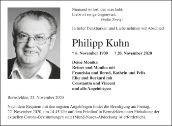 Traueranzeige von Philipp Kuhn von Fränkische Nachrichten