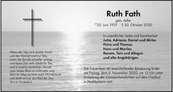 Traueranzeige von Ruth Fath von Südhessen Morgen