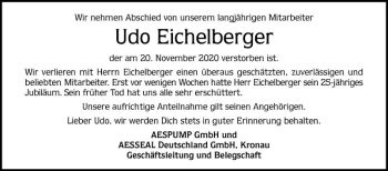 Traueranzeige von Udo Eichelberger von Schwetzinger Zeitung