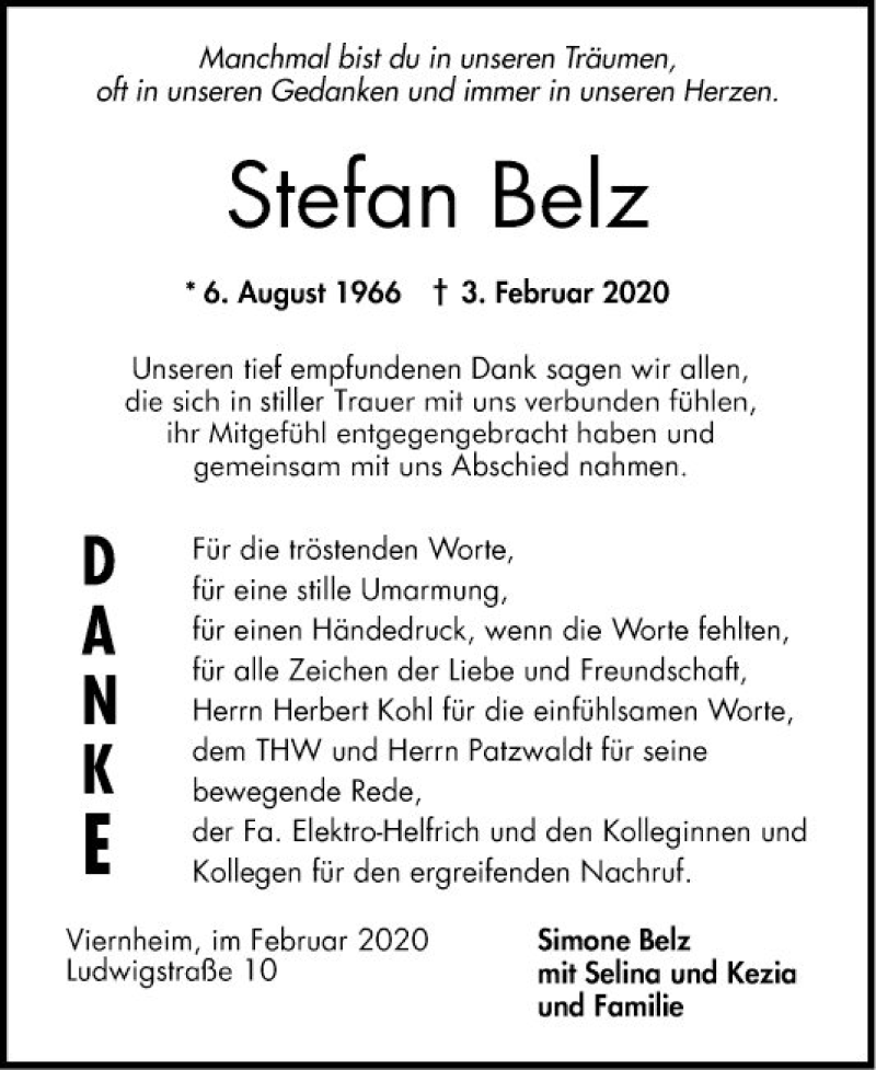 Traueranzeige für Stefan Belz vom 22.02.2020 aus Südhessen Morgen