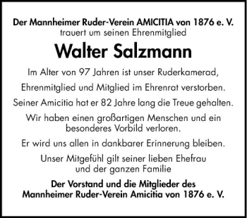 Traueranzeige von Walter Salzmann von Mannheimer Morgen