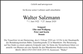 Traueranzeige von Walter Salzmann von Mannheimer Morgen
