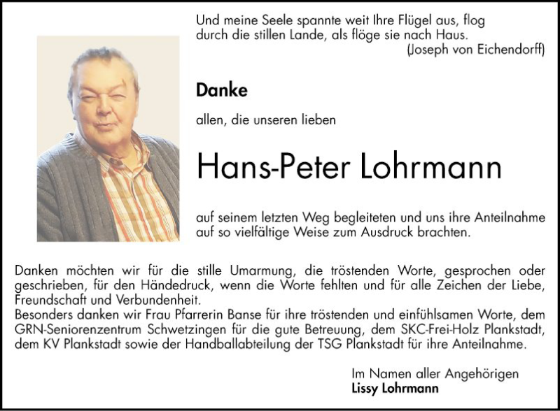  Traueranzeige für Hans-Peter Lohrmann vom 21.03.2020 aus Schwetzinger Zeitung