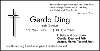 Traueranzeige von Gerda Ding von Mannheimer Morgen