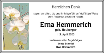 Traueranzeige von Erna Hemmerich von Schwetzinger Zeitung