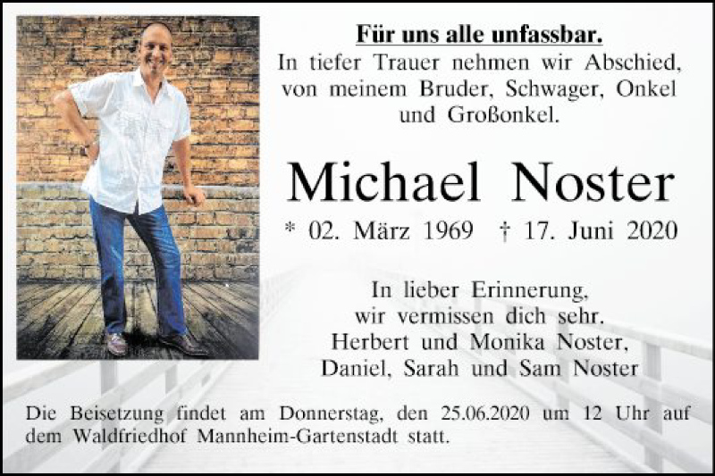  Traueranzeige für Michael Noster vom 24.06.2020 aus Mannheimer Morgen