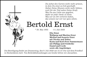 Traueranzeige von Bertold Ernst von Schwetzinger Zeitung