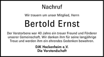 Traueranzeige von Bertold Ernst von Schwetzinger Zeitung