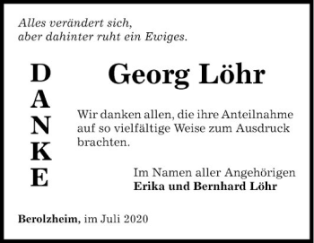 Traueranzeige von Georg Löhr von Fränkische Nachrichten