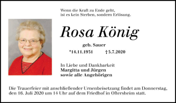 Traueranzeige von Rosa König von Schwetzinger Zeitung