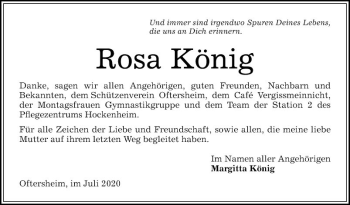 Traueranzeige von Rosa König von Schwetzinger Zeitung