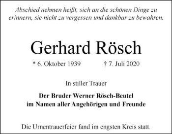 Traueranzeige von Gerhard Rösch von Mannheimer Morgen