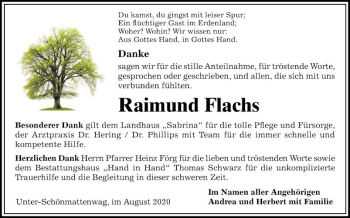 Traueranzeige von Raimund Flachs von Bergsträßer Anzeiger