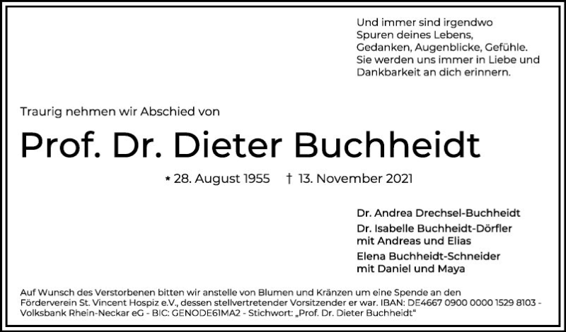  Traueranzeige für Dieter Buchheidt vom 27.11.2021 aus Mannheimer Morgen