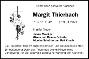 Traueranzeige von Margit Thierbach von Mannheimer Morgen