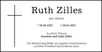 Traueranzeige von Ruth Zilles von Mannheimer Morgen