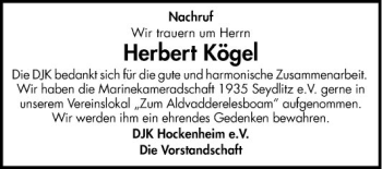 Traueranzeige von Herbert Kögel von Schwetzinger Zeitung