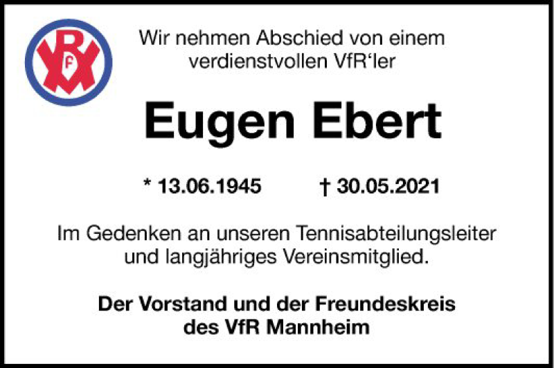  Traueranzeige für Eugen Ebert vom 05.06.2021 aus Mannheimer Morgen