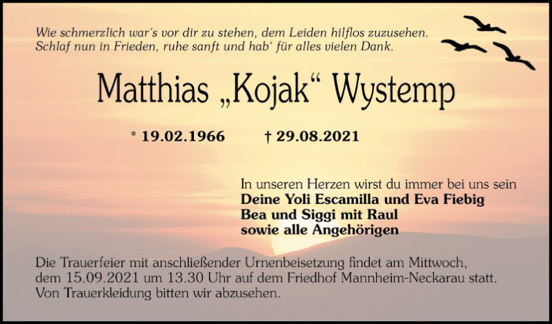  Traueranzeige für Matthias  Wystemp vom 11.09.2021 aus Südhessen Morgen