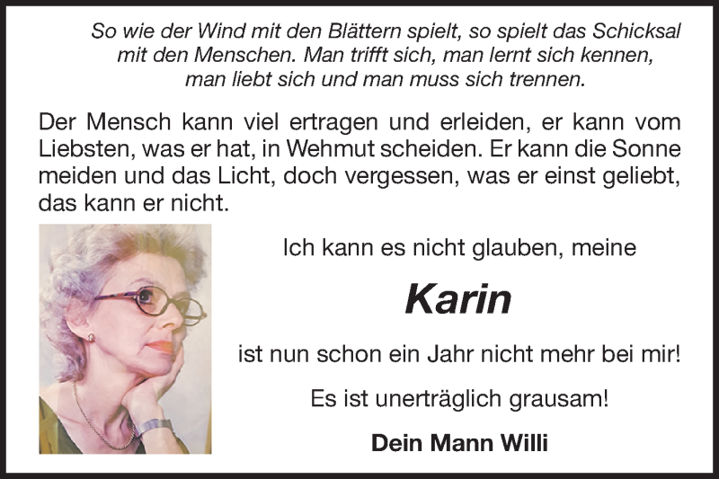 Traueranzeige für Karin Gerda Klemm vom 26.02.2022 aus Mannheimer Morgen