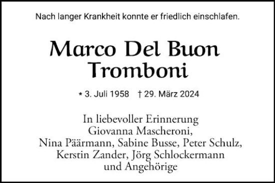 Traueranzeige von Marco Del Buon Tromboni von Schwetzinger Zeitung